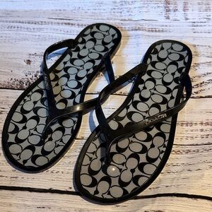 Coach Black Jelly Flip Flop Sandals with Signature Monogram